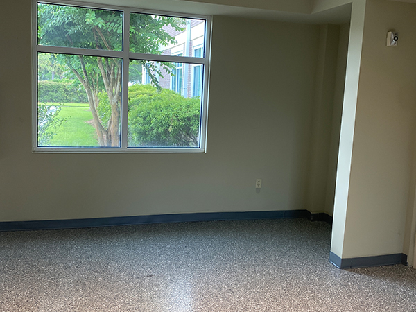 Commercial workspace with installed epoxy flooring system